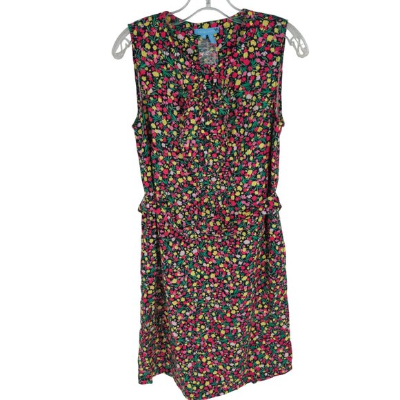Draper James Floral Linen Sleeveless Belted Ruffle Shift Dress Tulip Summer M - Picture 1 of 16